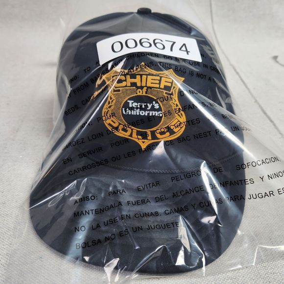 Terrys Uniforms Cap Hat Snap Back Black Adjustable Spell Out Chief of Police - Picture 12 of 12